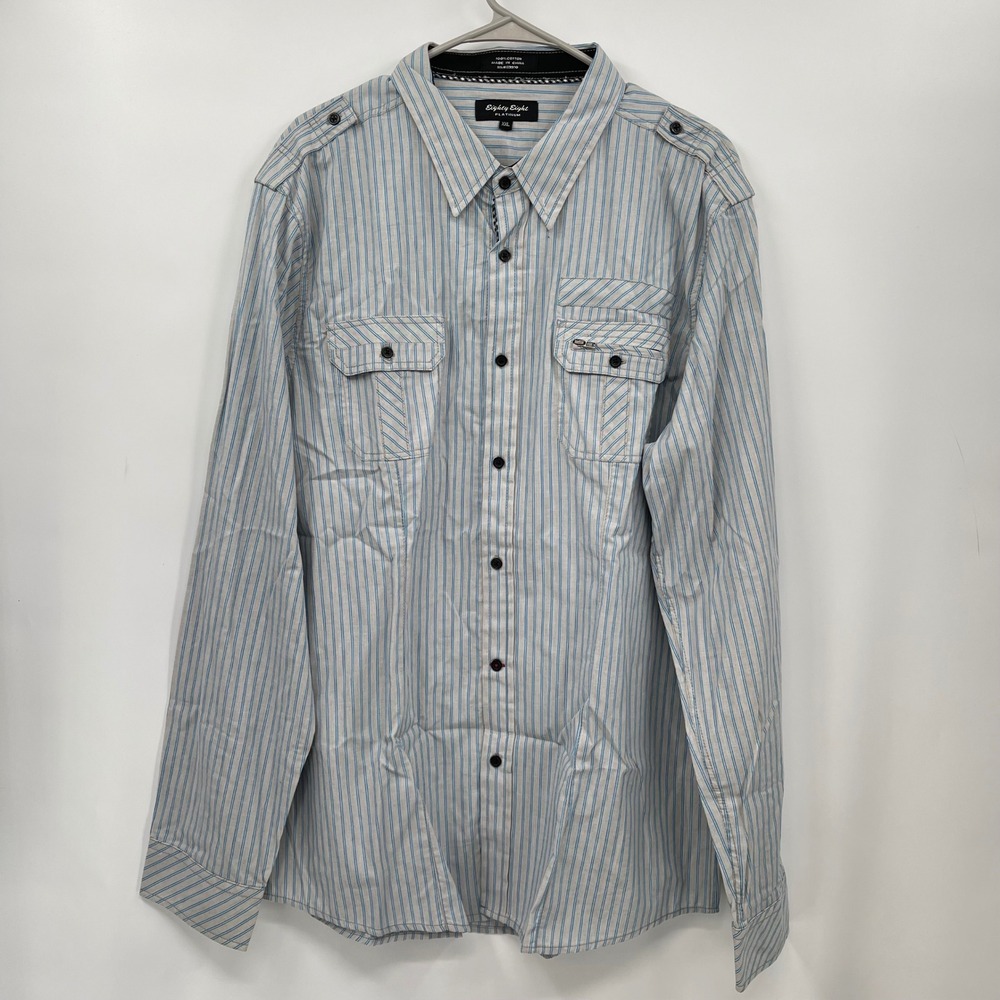 Eighty‎ Eight Platinum Mens Striped Long Sleeve Button Up Shirt XXL Blue Cotton